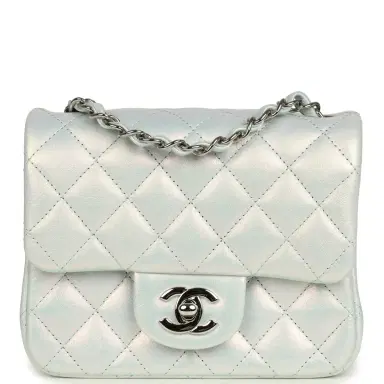 Chanel Chanel Mini Classic Square Flap Bag Light Blue Iridescent Calfskin Silver Hardware | Thumbnail 1 Chanel Chanel Mini Classic Square Flap Bag Light Blue Iridescent Calfskin Silver Hardware | Thumbnail 1