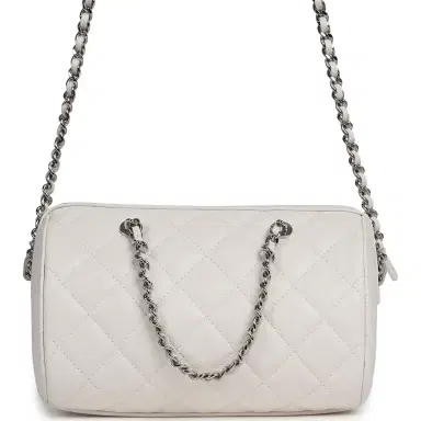 Chanel Chanel Mini Timeless Classic Barrel Bag with Chain White Shiny Caviar Silver Hardware | Thumbnail 4 Chanel Chanel Mini Timeless Classic Barrel Bag with Chain White Shiny Caviar Silver Hardware | Thumbnail 4