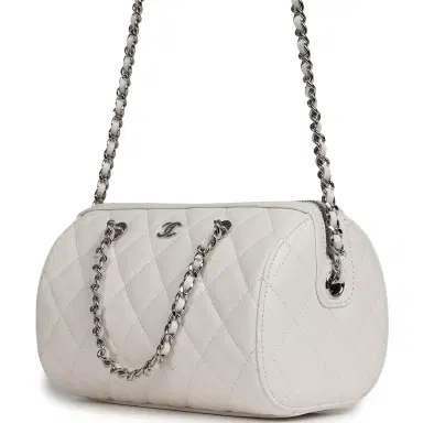 Chanel Chanel Mini Timeless Classic Barrel Bag with Chain White Shiny Caviar Silver Hardware | Thumbnail 5 Chanel Chanel Mini Timeless Classic Barrel Bag with Chain White Shiny Caviar Silver Hardware | Thumbnail 5
