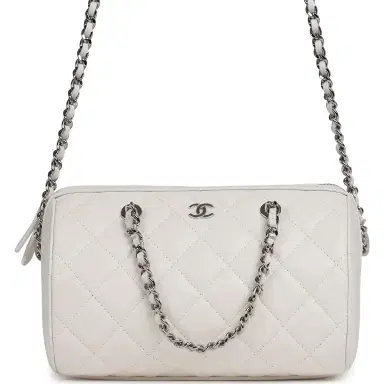 Chanel Chanel Mini Timeless Classic Barrel Bag with Chain White Shiny Caviar Silver Hardware | Thumbnail 1 Chanel Chanel Mini Timeless Classic Barrel Bag with Chain White Shiny Caviar Silver Hardware | Thumbnail 1