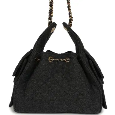 Chanel Chanel Small 25 Hobo Bag Dark Grey Wool Felt Gold Hardware | Thumbnail 4 Chanel Chanel Small 25 Hobo Bag Dark Grey Wool Felt Gold Hardware | Thumbnail 4