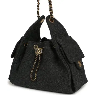 Chanel Chanel Small 25 Hobo Bag Dark Grey Wool Felt Gold Hardware | Thumbnail 5 Chanel Chanel Small 25 Hobo Bag Dark Grey Wool Felt Gold Hardware | Thumbnail 5