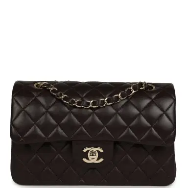 Chanel Chanel Small Classic Double Flap Bag Dark Brown Lambskin Light Gold Hardware | Thumbnail 1 Chanel Chanel Small Classic Double Flap Bag Dark Brown Lambskin Light Gold Hardware | Thumbnail 1