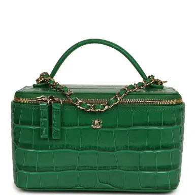 Chanel Chanel Small Top Handle Vanity Case Green Croc Embossed Calfskin Gold Hardware | Thumbnail 1 Chanel Chanel Small Top Handle Vanity Case Green Croc Embossed Calfskin Gold Hardware | Thumbnail 1