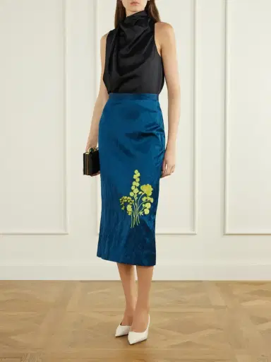 Erdem Floral-embroidered Metallic Satin Midi Skirt | Thumbnail 2 Erdem Floral-embroidered Metallic Satin Midi Skirt | Thumbnail 2