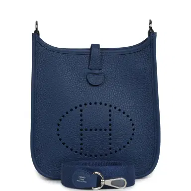 HERMÈS Hermes Evelyne TPM Bleu Tie Clemence Palladium Hardware | Thumbnail 1 HERMÈS Hermes Evelyne TPM Bleu Tie Clemence Palladium Hardware | Thumbnail 1