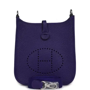 HERMÈS Hermes Evelyne TPM Purple Clemence Palladium Hardware | Thumbnail 1 HERMÈS Hermes Evelyne TPM Purple Clemence Palladium Hardware | Thumbnail 1