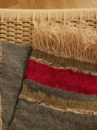 The House of Lyria Xoroi Fringed Striped Jute-blend Throw | Thumbnail 3 The House of Lyria Xoroi Fringed Striped Jute-blend Throw | Thumbnail 3