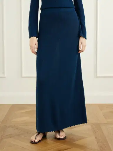 ESCVDO Bernabe Scalloped Ribbed Cotton Midi Skirt | Thumbnail 3 ESCVDO Bernabe Scalloped Ribbed Cotton Midi Skirt | Thumbnail 3
