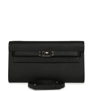 HERMÈS Pre-owned Hermes Kelly Wallet To Go Black Epsom Palladium Hardware | Thumbnail 1 HERMÈS Pre-owned Hermes Kelly Wallet To Go Black Epsom Palladium Hardware | Thumbnail 1