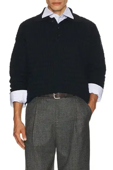 Bottega Veneta Lw Wool Intrecciato Knit Polo Sweater | Thumbnail 1 Bottega Veneta Lw Wool Intrecciato Knit Polo Sweater | Thumbnail 1