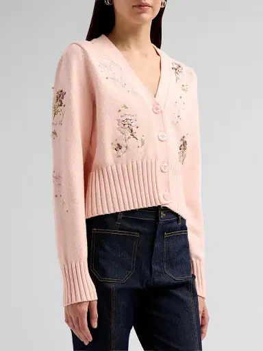 Cinq à Sept Women's Love Letter Floral Cardigan - Soft Pink | Thumbnail 4 Cinq à Sept Women's Love Letter Floral Cardigan - Soft Pink | Thumbnail 4