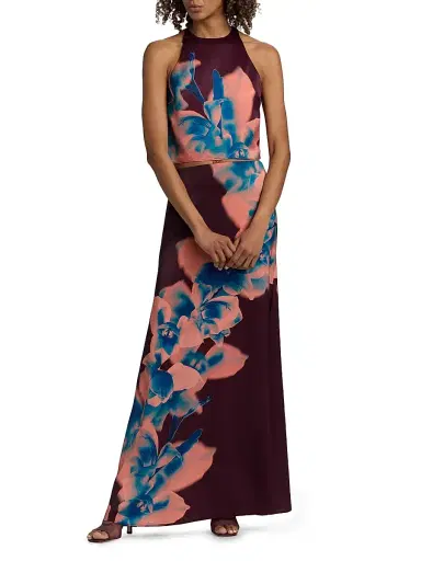 Misa Los Angeles Women's Kisha Floral Crop Halter Top - Cerulean Orchid | Thumbnail 2 Misa Los Angeles Women's Kisha Floral Crop Halter Top - Cerulean Orchid | Thumbnail 2