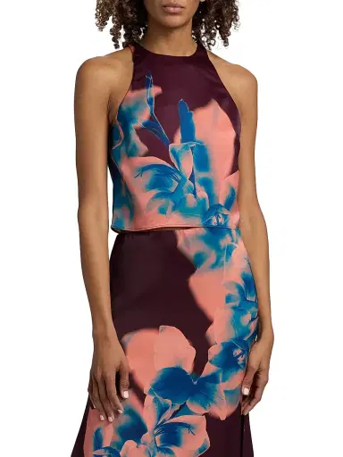 Misa Los Angeles Women's Kisha Floral Crop Halter Top - Cerulean Orchid | Thumbnail 3 Misa Los Angeles Women's Kisha Floral Crop Halter Top - Cerulean Orchid | Thumbnail 3