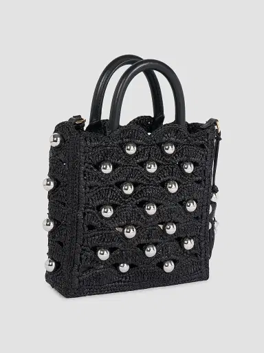 Rabanne Women's Embellished Raffia Top Handle Bag - Black Silver | Thumbnail 5 Rabanne Women's Embellished Raffia Top Handle Bag - Black Silver | Thumbnail 5