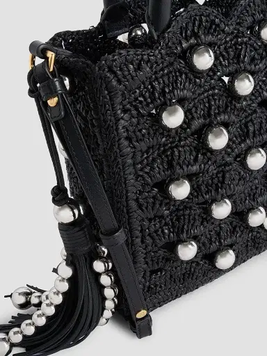 Rabanne Women's Embellished Raffia Top Handle Bag - Black Silver | Thumbnail 7 Rabanne Women's Embellished Raffia Top Handle Bag - Black Silver | Thumbnail 7