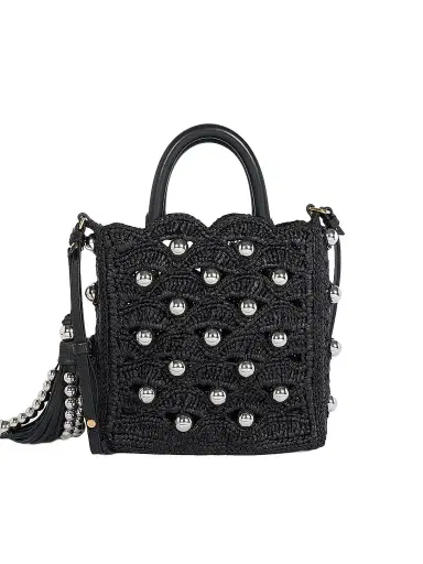 Rabanne Women's Embellished Raffia Top Handle Bag - Black Silver | Thumbnail 1 Rabanne Women's Embellished Raffia Top Handle Bag - Black Silver | Thumbnail 1