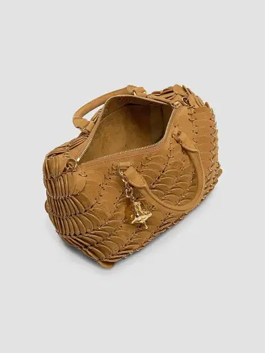 Rabanne Women's Suede-Cotton Top Handle Bag - Camel Gold | Thumbnail 4 Rabanne Women's Suede-Cotton Top Handle Bag - Camel Gold | Thumbnail 4