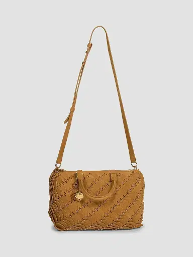 Rabanne Women's Suede-Cotton Top Handle Bag - Camel Gold | Thumbnail 6 Rabanne Women's Suede-Cotton Top Handle Bag - Camel Gold | Thumbnail 6