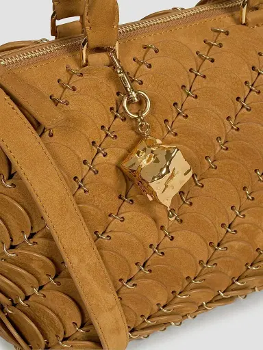 Rabanne Women's Suede-Cotton Top Handle Bag - Camel Gold | Thumbnail 7 Rabanne Women's Suede-Cotton Top Handle Bag - Camel Gold | Thumbnail 7