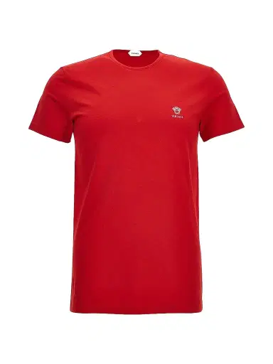 Versace Men's Cotton Jersey Crewneck T-Shirt - Rosso Bianco | Thumbnail 1 Versace Men's Cotton Jersey Crewneck T-Shirt - Rosso Bianco | Thumbnail 1