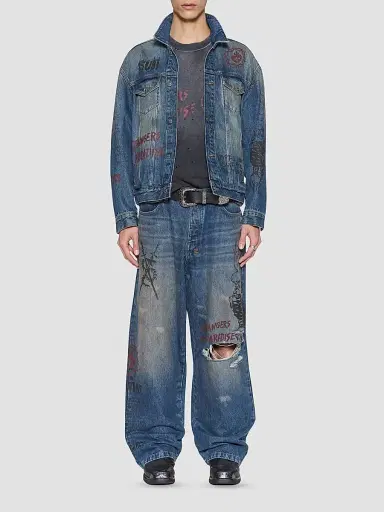 Ksubi Men's Graphic Cotton Denim Trucker Jacket - Denim | Thumbnail 2 Ksubi Men's Graphic Cotton Denim Trucker Jacket - Denim | Thumbnail 2