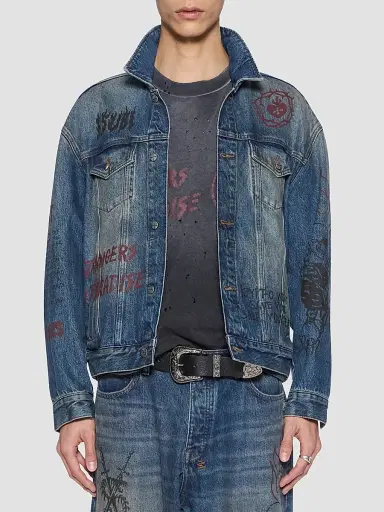 Ksubi Men's Graphic Cotton Denim Trucker Jacket - Denim | Thumbnail 4 Ksubi Men's Graphic Cotton Denim Trucker Jacket - Denim | Thumbnail 4