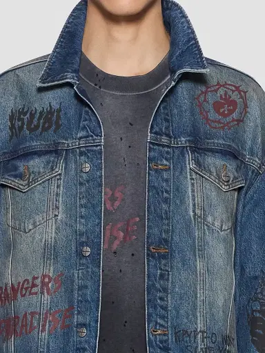 Ksubi Men's Graphic Cotton Denim Trucker Jacket - Denim | Thumbnail 5 Ksubi Men's Graphic Cotton Denim Trucker Jacket - Denim | Thumbnail 5