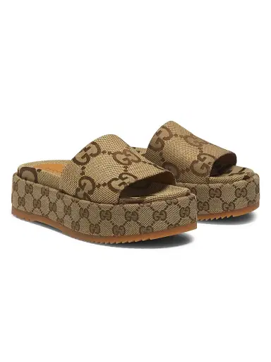 Gucci Women's Angelina Maxi GG Slide Sandals - Camel Ebony | Thumbnail 2 Gucci Women's Angelina Maxi GG Slide Sandals - Camel Ebony | Thumbnail 2
