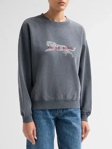 Anine Bing Women's Spencer Leopard French-Terry Crewneck Sweatshirt - Black - Size XS | Thumbnail 4 Anine Bing Women's Spencer Leopard French-Terry Crewneck Sweatshirt - Black - Size XS | Thumbnail 4