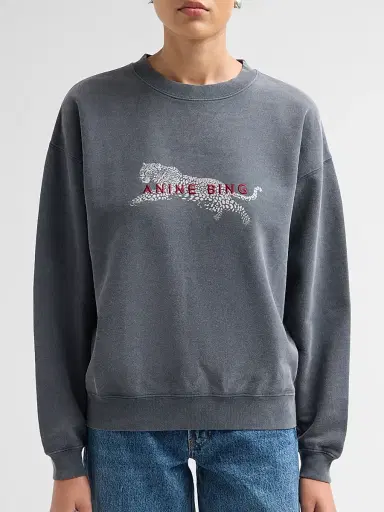 Anine Bing Women's Spencer Leopard French-Terry Crewneck Sweatshirt - Black - Size XS | Thumbnail 5 Anine Bing Women's Spencer Leopard French-Terry Crewneck Sweatshirt - Black - Size XS | Thumbnail 5
