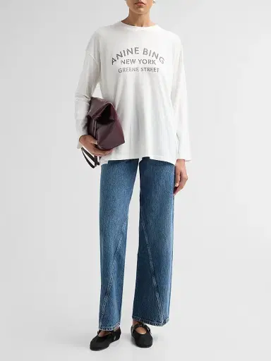 Anine Bing Women's Ivan Stencil Logo Crewneck T-Shirt | Thumbnail 2 Anine Bing Women's Ivan Stencil Logo Crewneck T-Shirt | Thumbnail 2