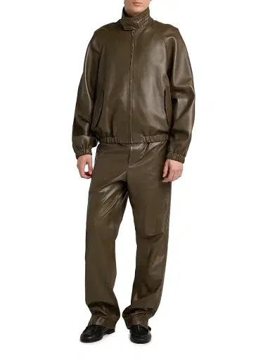Bottega Veneta Men's Wide-Leg Leather Trousers - Wader Green | Thumbnail 2 Bottega Veneta Men's Wide-Leg Leather Trousers - Wader Green | Thumbnail 2