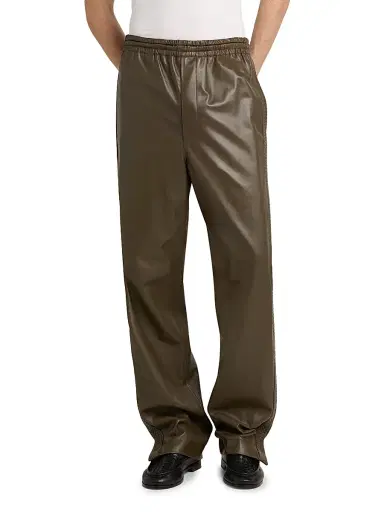 Bottega Veneta Men's Wide-Leg Leather Trousers - Wader Green | Thumbnail 3 Bottega Veneta Men's Wide-Leg Leather Trousers - Wader Green | Thumbnail 3