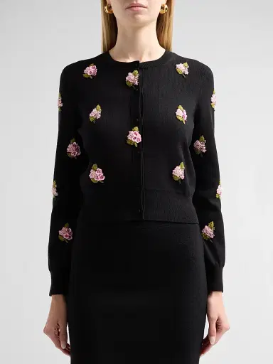 Carolina Herrera Women's Floral-Embroidered Silk-Cotton Cardigan - Black Multi | Thumbnail 5 Carolina Herrera Women's Floral-Embroidered Silk-Cotton Cardigan - Black Multi | Thumbnail 5