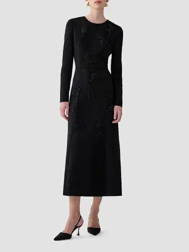 Carolina Herrera Women's Sequined Floral A-Line Midi Dress - Black | Thumbnail 2 Carolina Herrera Women's Sequined Floral A-Line Midi Dress - Black | Thumbnail 2