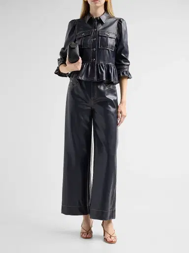 Cinq à Sept Women's Faux-Leather Betsy Pants - Navy Amber | Thumbnail 2 Cinq à Sept Women's Faux-Leather Betsy Pants - Navy Amber | Thumbnail 2