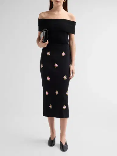 Carolina Herrera Women's Floral-Beaded Silk-Cotton Pencil Skirt - Black Multi | Thumbnail 2 Carolina Herrera Women's Floral-Beaded Silk-Cotton Pencil Skirt - Black Multi | Thumbnail 2