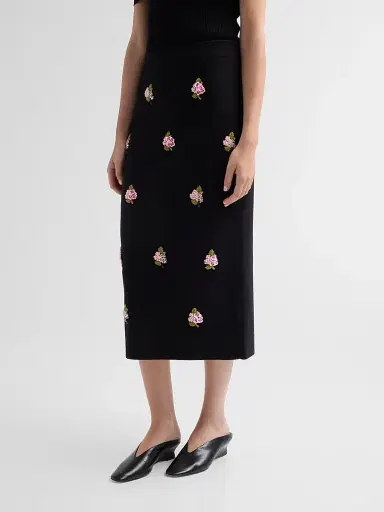 Carolina Herrera Women's Floral-Beaded Silk-Cotton Pencil Skirt - Black Multi | Thumbnail 4 Carolina Herrera Women's Floral-Beaded Silk-Cotton Pencil Skirt - Black Multi | Thumbnail 4
