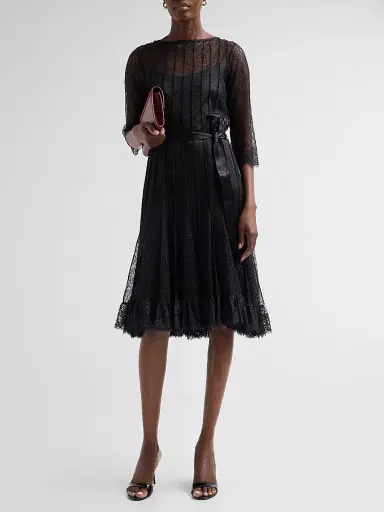 Teri Jon by Rickie Freeman Women's Pintuck Lace Cocktail Dress - Black | Thumbnail 2 Teri Jon by Rickie Freeman Women's Pintuck Lace Cocktail Dress - Black | Thumbnail 2