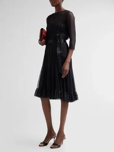 Teri Jon by Rickie Freeman Women's Pintuck Lace Cocktail Dress - Black | Thumbnail 4 Teri Jon by Rickie Freeman Women's Pintuck Lace Cocktail Dress - Black | Thumbnail 4