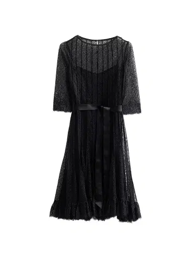 Teri Jon by Rickie Freeman Women's Pintuck Lace Cocktail Dress - Black | Thumbnail 1 Teri Jon by Rickie Freeman Women's Pintuck Lace Cocktail Dress - Black | Thumbnail 1