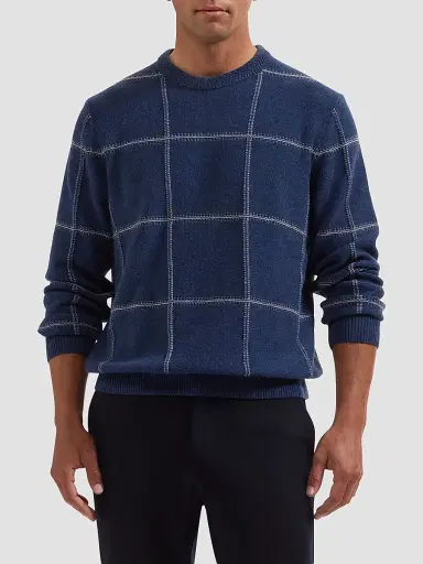 Bugatchi Men's Plaid Wool-Cotton Crewneck Sweater - Ink - Size XXL | Thumbnail 4 Bugatchi Men's Plaid Wool-Cotton Crewneck Sweater - Ink - Size XXL | Thumbnail 4