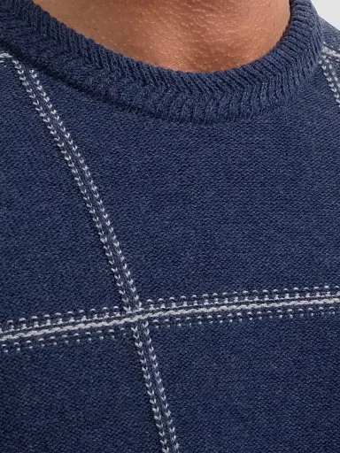 Bugatchi Men's Plaid Wool-Cotton Crewneck Sweater - Ink - Size XXL | Thumbnail 5 Bugatchi Men's Plaid Wool-Cotton Crewneck Sweater - Ink - Size XXL | Thumbnail 5