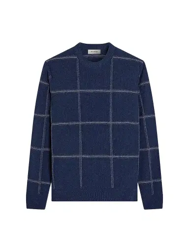 Bugatchi Men's Plaid Wool-Cotton Crewneck Sweater - Ink - Size XXL | Thumbnail 1 Bugatchi Men's Plaid Wool-Cotton Crewneck Sweater - Ink - Size XXL | Thumbnail 1