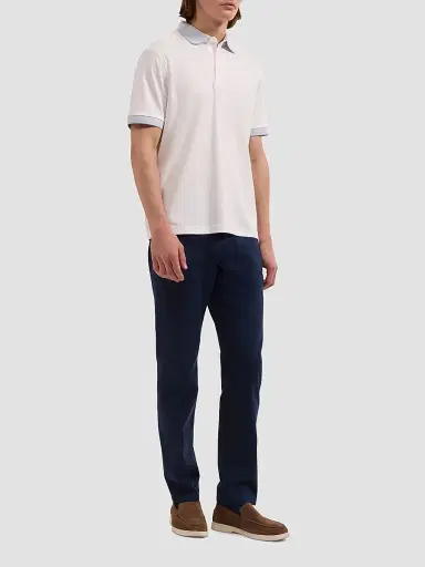 Bugatchi Men's Contrast Collar Cotton Polo Shirt - Chalk | Thumbnail 2 Bugatchi Men's Contrast Collar Cotton Polo Shirt - Chalk | Thumbnail 2