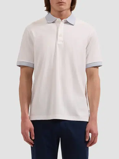 Bugatchi Men's Contrast Collar Cotton Polo Shirt - Chalk | Thumbnail 4 Bugatchi Men's Contrast Collar Cotton Polo Shirt - Chalk | Thumbnail 4