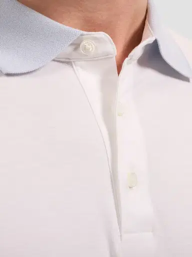 Bugatchi Men's Contrast Collar Cotton Polo Shirt - Chalk | Thumbnail 5 Bugatchi Men's Contrast Collar Cotton Polo Shirt - Chalk | Thumbnail 5