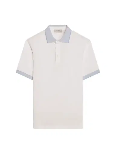 Bugatchi Men's Contrast Collar Cotton Polo Shirt - Chalk | Thumbnail 1 Bugatchi Men's Contrast Collar Cotton Polo Shirt - Chalk | Thumbnail 1