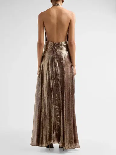Ramy Brook Women's Aurora Metallic Halterneck Gown - Dark Gold Lame | Thumbnail 3 Ramy Brook Women's Aurora Metallic Halterneck Gown - Dark Gold Lame | Thumbnail 3